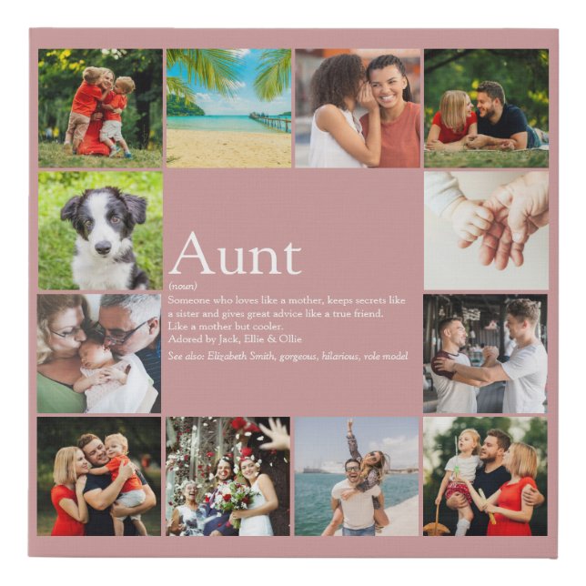 12 Photo Collage Mom Definition Quote Pink Faux Canvas Print (Front)