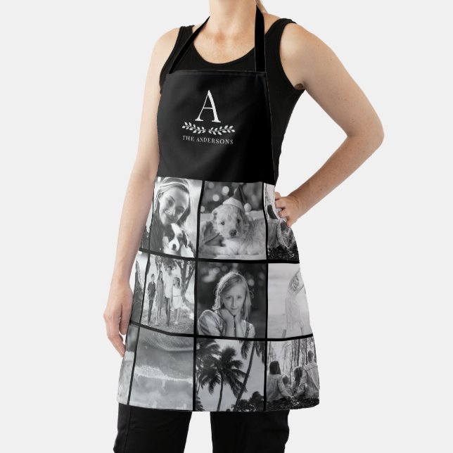 12 Photo Collage Monogram Black & White Apron (Insitu)