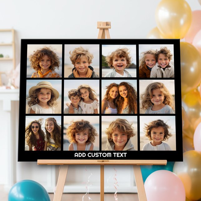 12 Photo Collage Optional Text CAN Edit Black Foam Board (Custom Photo Collage Sign)