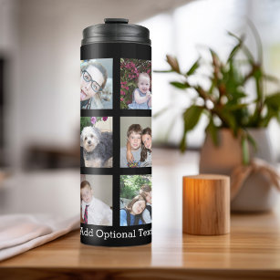 12 Photo Collage Optional Text -- Can Edit Black Thermal Tumbler