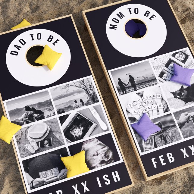 12 Photo Collage Parents To Be Cornhole Set (A fun cornhole set for the Dad and Mom to be. Just add your 12 photos)