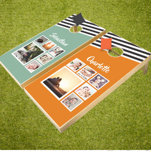 12 Photo Collage Personalized Text Colorful Cornhole Set