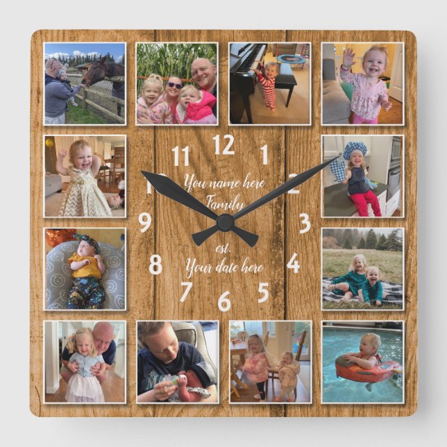 12 Photo Collage Personalized Wall Clock (Front)
