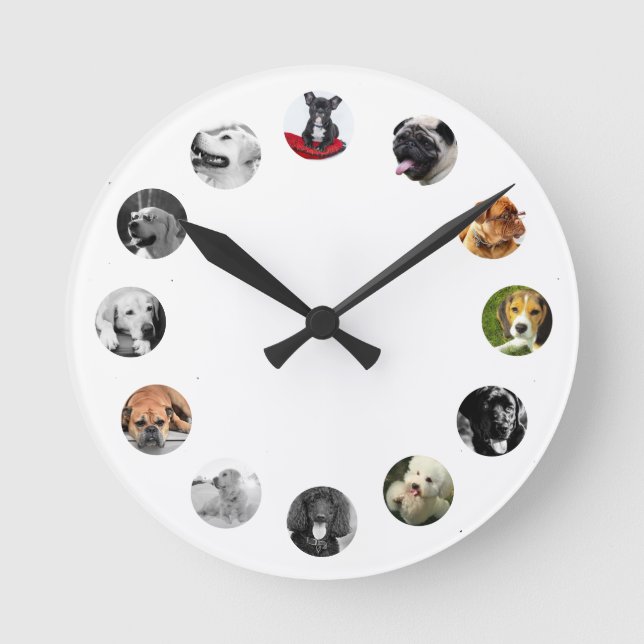 12 PHOTO Collage Pet Memorial Celebration of Life Round Clock (Front)