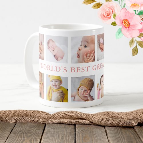 12 Photo Collage Pink Worlds Best Great Grandma Coffee Mug