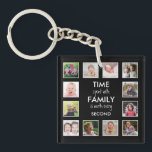 12 Photo Collage Time With Family Quote Black Keychain<br><div class="desc">Custom photo collage keychain with the inspiring family quote "Time spent with family is worth every second”. Personalize with 12 of your favorite family photos.</div>