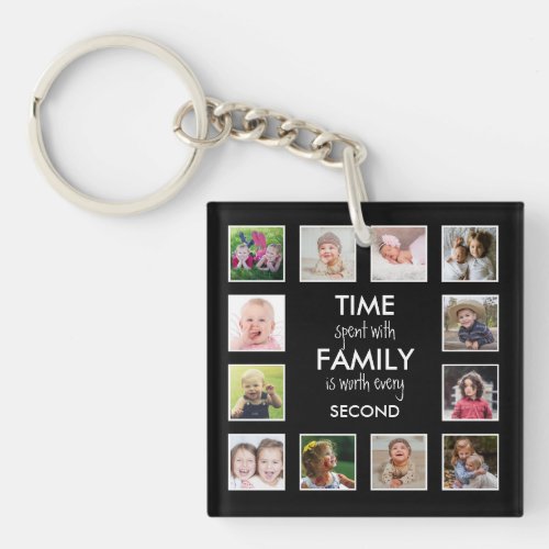 12 Photo Collage Time With Family Quote Black Keychain
