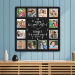 12 Photo Collage Time With Family Quote Black   Square Wall Clock<br><div class="desc">Custom photo clock with the inspiring family quote "Time spent with family is worth every second”. Personalize with 12 of your favorite family photos.</div>