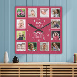 12 Photo Collage Time With Family Quote Majenta Square Wall Clock<br><div class="desc">Custom photo clock with the inspiring family quote "Time spent with family is worth every second”. Personalize with 12 of your favorite family photos.</div>
