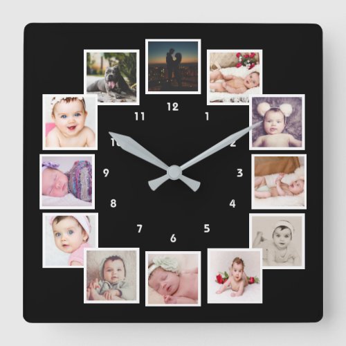 12 Photo Collage Unique Personalized Square Wall Clock