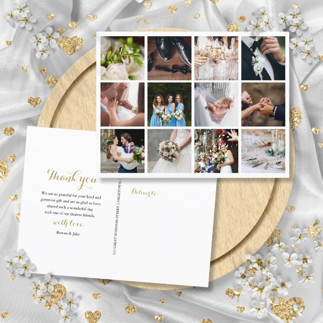 12 Photo Collage Wedding Thank You Announcement Postcard (12 Photo Collage Wedding Thank You Announcement Postcard)