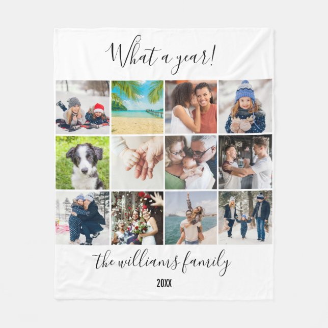 12 Photo Collage What A Year Fleece Blanket (Front)