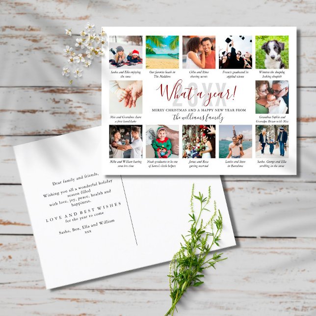 12 Photo Collage What A Year In Review Captions  Holiday Postcard (Creator Uploaded)