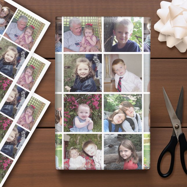 12 Photo Collage - white background grid Wrapping Paper Sheets (Custom Photo Wrapping Paper)