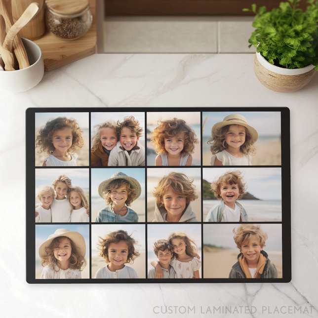 12 Photo Collage with Black Background Placemat (Custom Laminated Placemat)