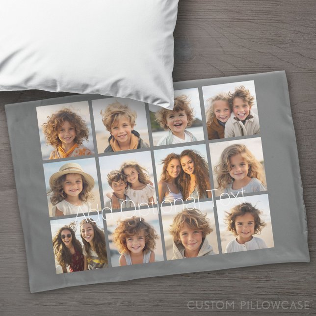 12 Photo Collage with Custom Background Grey Pillow Case (Custom Pillowcase)