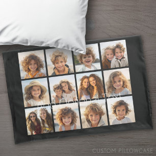 12 Photo Collage with Custom Background Pillowcase