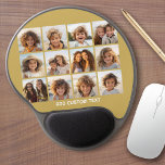 12 Photo Collage with Gold Background Gel Mouse Pad<br><div class="desc">Add your favorite pics to this fun template. You can use Instagram photos or any photos for this grid.</div>