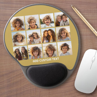 12 Photo Collage with Gold Background Gel Mouse Pad
