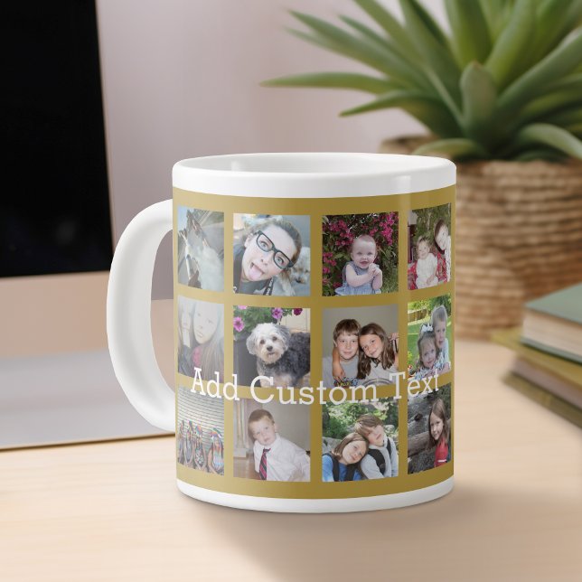 12 Photo Collage with Gold Background Giant Coffee Mug