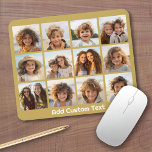 12 Photo Collage with Gold Background Mouse Pad<br><div class="desc">Add your favorite pics to this fun template. You can use Instagram photos or any photos for this grid.</div>