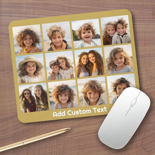 12 Photo Collage with Gold Background Mouse Pad