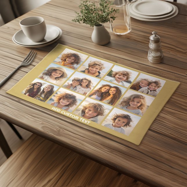 12 Photo Collage with Gold Background Placemat (Custom Cloth Placemat)