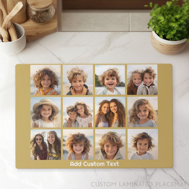 12 Photo Collage with Gold Background Placemat (Custom Laminated Placemat)