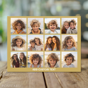 12 Photo Collage with Gold Background Postcard