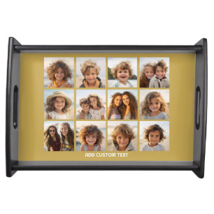 12 Photo Collage with Gold Background Serving Tray