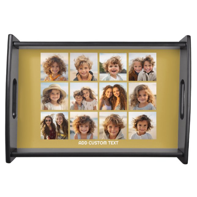 12 Photo Collage with Gold Background Serving Tray (Front)