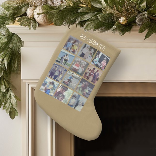 12 Photo Collage with Gold Background Small Christmas Stocking (Personalized Christmas Stocking)