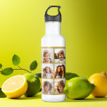 12 Photo Collage with Gold Background Stainless Steel Water Bottle<br><div class="desc">Add your favorite pics to this fun template. You can use Instagram photos or any photos for this grid.</div>