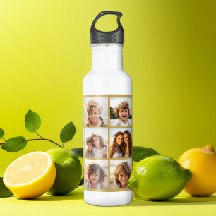 12 Photo Collage with Gold Background Stainless Steel Water Bottle