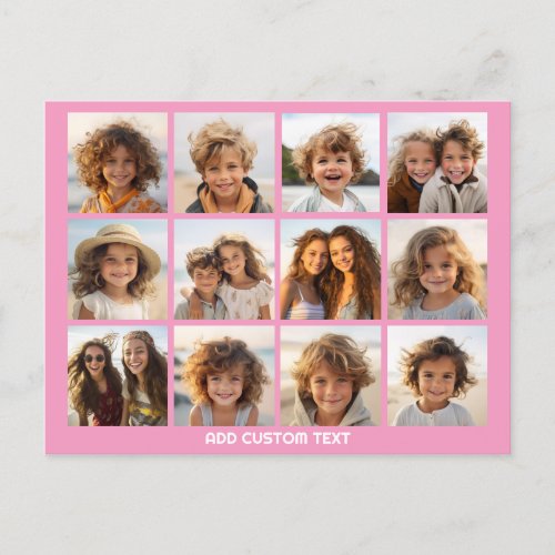 12 Photo Collage with Pink Background Postcard