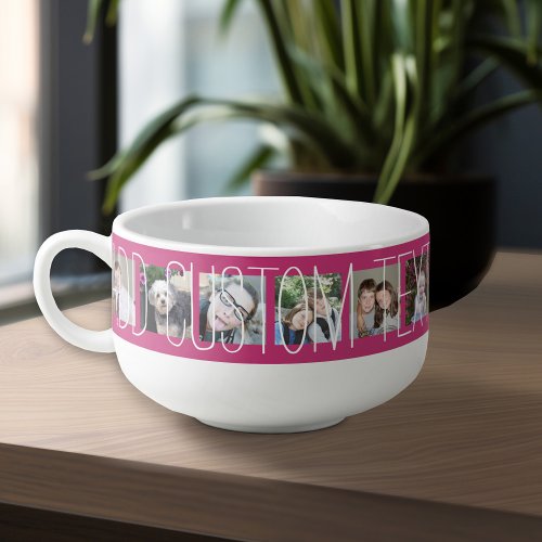 12 Photo Collage with Pink Background Soup Mug