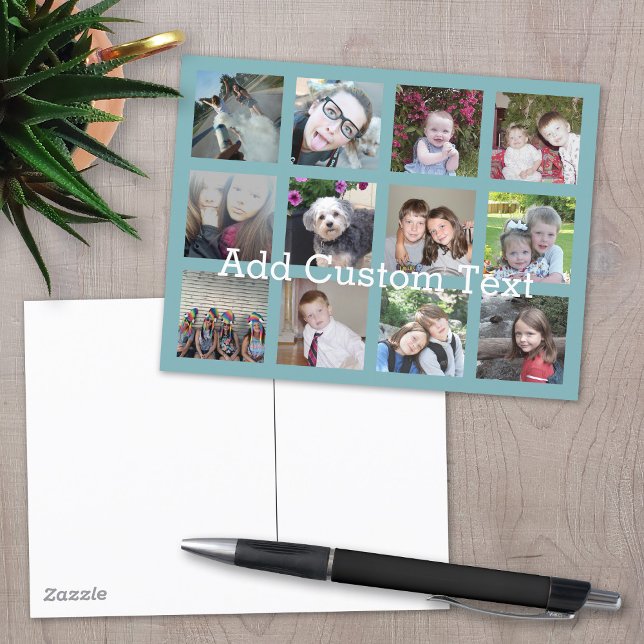 12 Photo Collage with Soft Blue Background Postcard (Creator Uploaded)