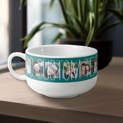 12 Photo Collage with Teal Background Soup Mug