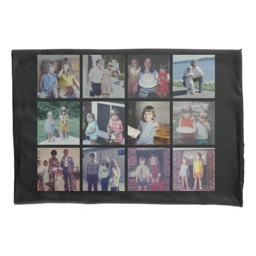 12 Photo Collage with Text on Back _ Black Pillow Case
