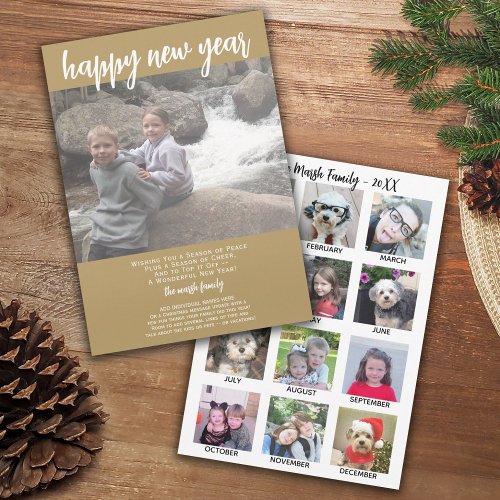 12 Photo Collage with Year in Review plus Message Holiday Card