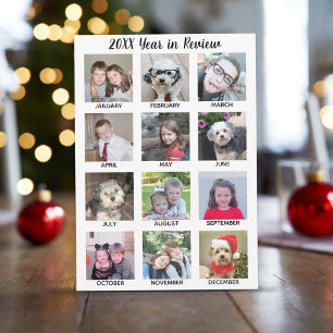 12 Photo Collage Year in Review - Add Name on Top Holiday Card