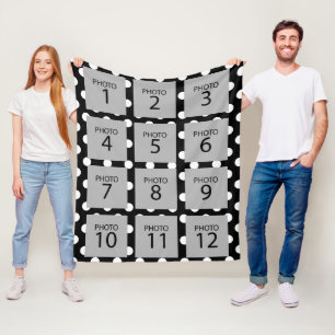 12 Photo Collage - you can change background color Fleece Blanket