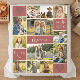 12 Photo Custom Grandma Name Mauve Faith Keepsake Fleece Blanket