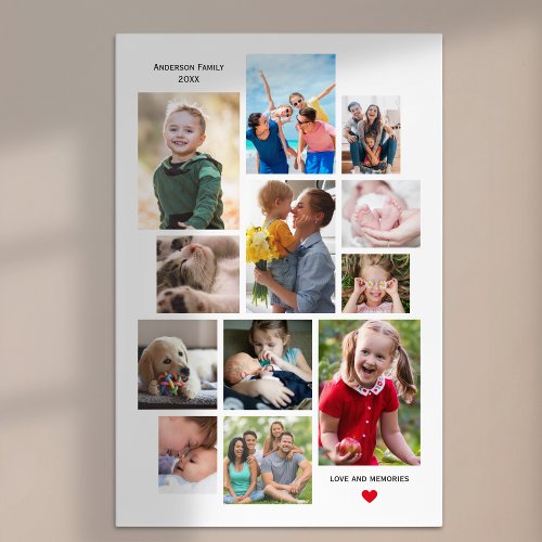 12 Photo Family Memory Collage with Heart Acrylic Print