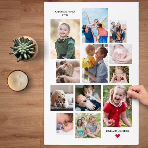 12 Photo Family Memory Collage with Heart Jigsaw Puzzle
