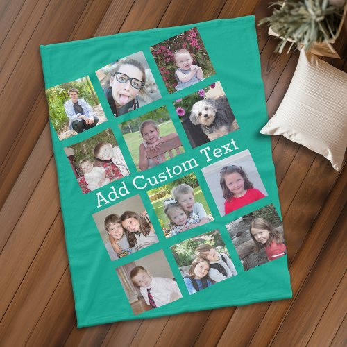 12 Photo Fun Square Collage with Green Background Fleece Blanket