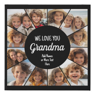 12 Photo Funky Photo Collage - We Love You Grandma Faux Canvas Print