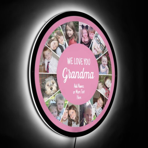 12 Photo Funky Photo Collage _ We Love You Grandma LED Sign