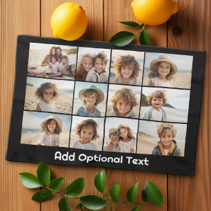 12 Photo Grid Collage - Black White - Mod Type Kitchen Towel