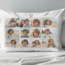 12 Photo Grid Collage - White Background Pillow Case
